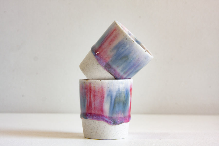 Handmade Ceramic Espresso Cup - Purple & Blue