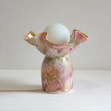 handmade ceramic table lamp glazed in pastel pink, green, peach and white