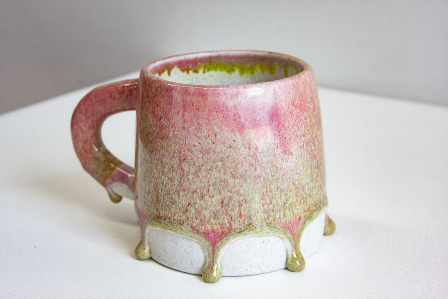 Handmade Ceramic Large Mug - Dark Pink & Moss Green