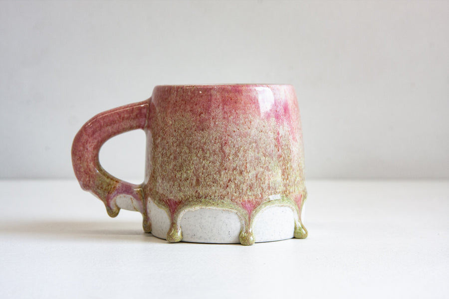 Handmade Ceramic Large Mug - Dark Pink & Moss Green