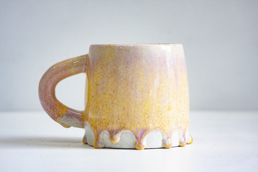 Handmade Ceramic Large Mug - Yellow & Purple