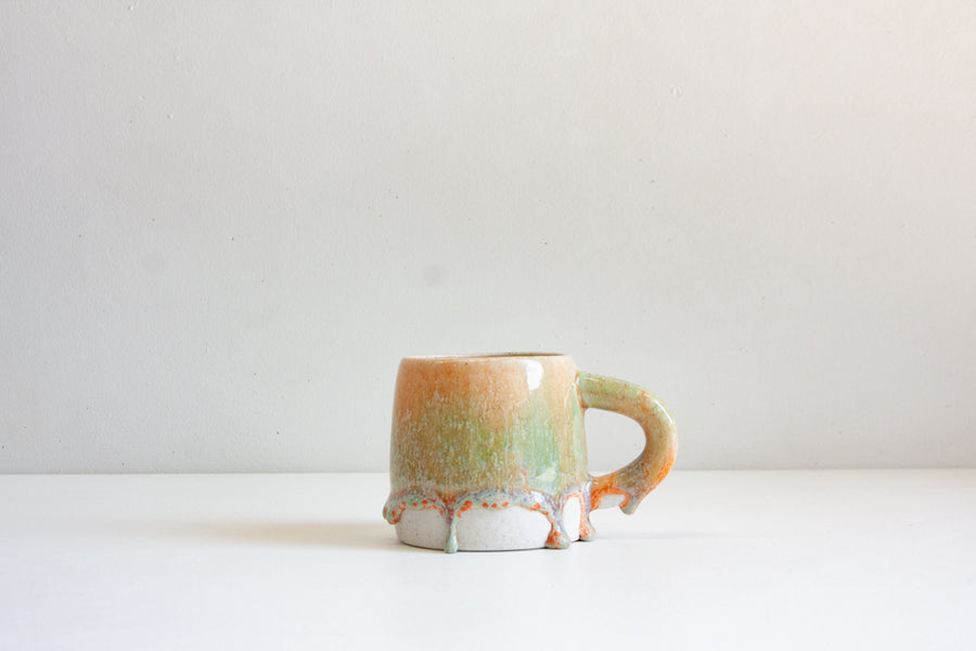 handmade ceramic light green and peach large mug 