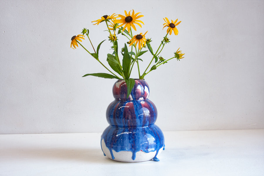 handmade ceramic dark blue and pink curved large vase