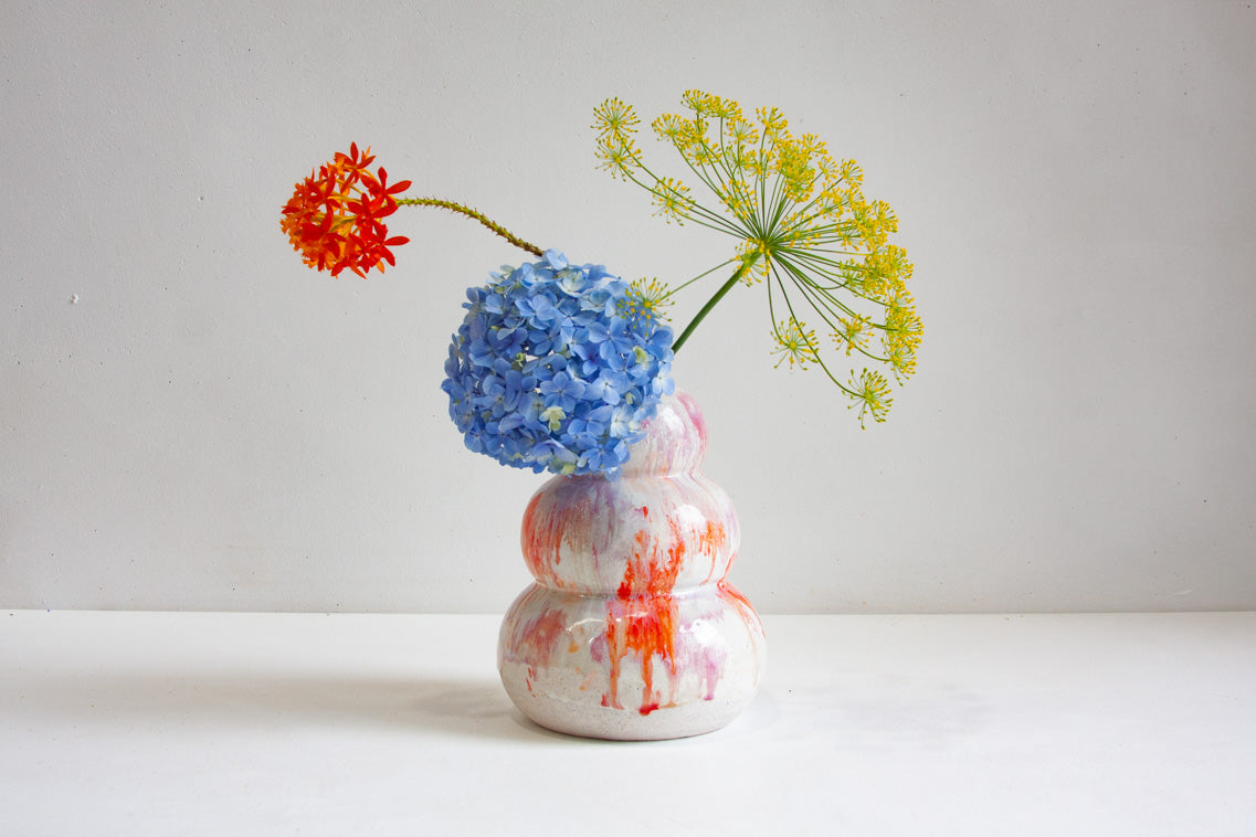 handmade ceramic red, purple, pink sculptural vase