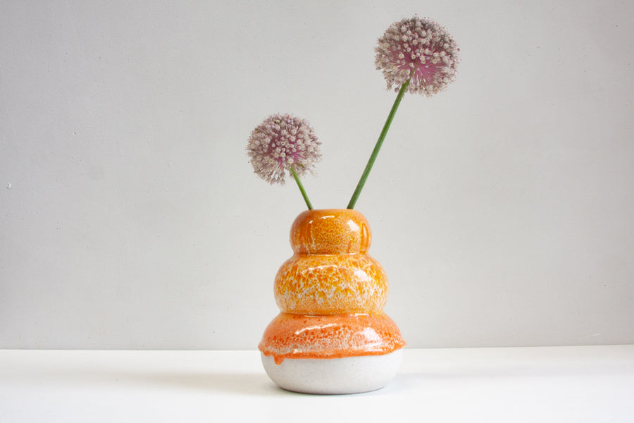 Handmade Ceramic Large Smoosh Vase - Peach & Yellow