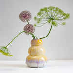 handmade ceramic large yellow and purple vase 
