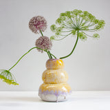 handmade ceramic large yellow and purple vase 
