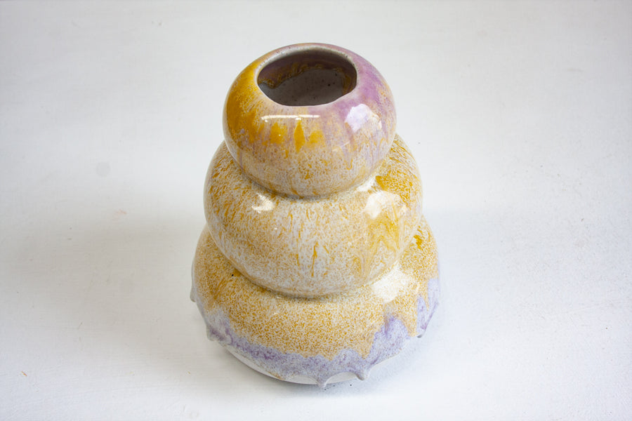 Handmade Ceramic Large Smoosh Vase - Yellow & Purple