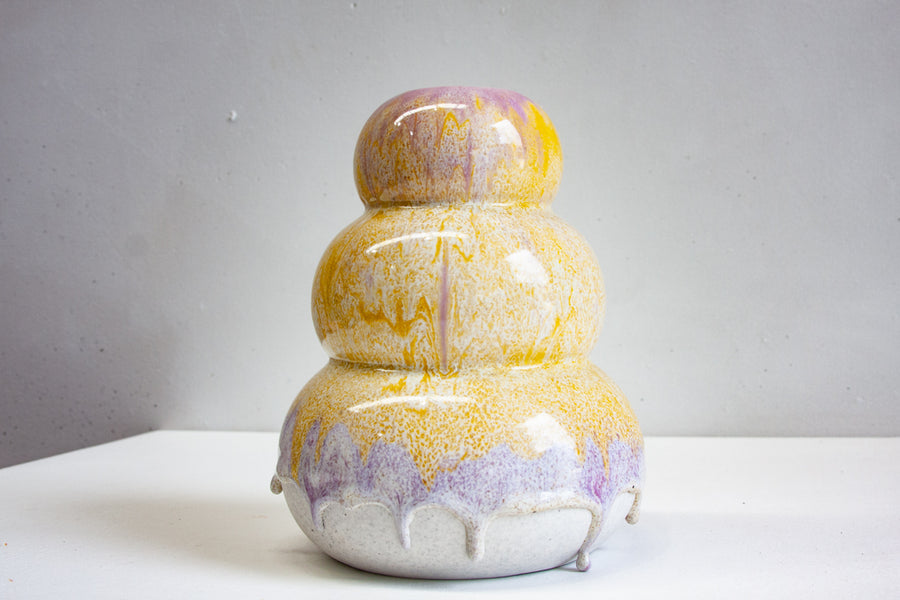 Handmade Ceramic Large Smoosh Vase - Yellow & Purple