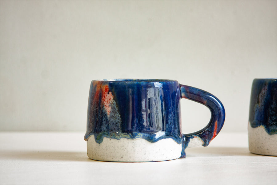 Seconds Sale Handmade Ceramic Mug - Dark Blue, Red