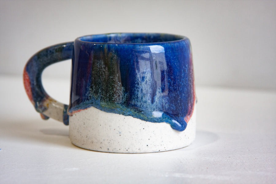 Seconds Sale Handmade Ceramic Mug - Dark Blue, Red