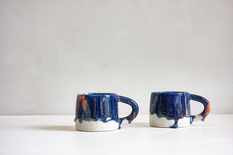 handmade ceramic dark blue and red mug