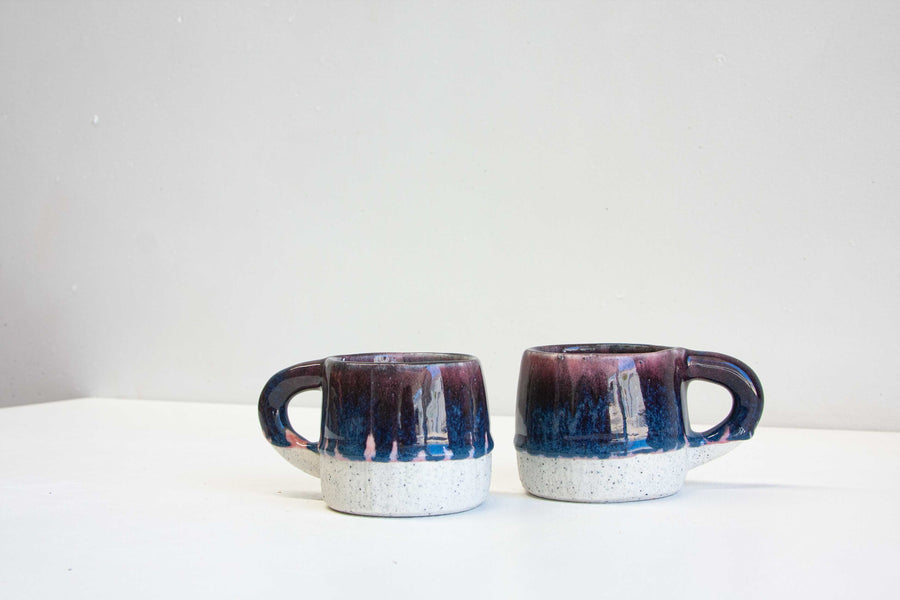 handmade deep blue and pink ceramic mug