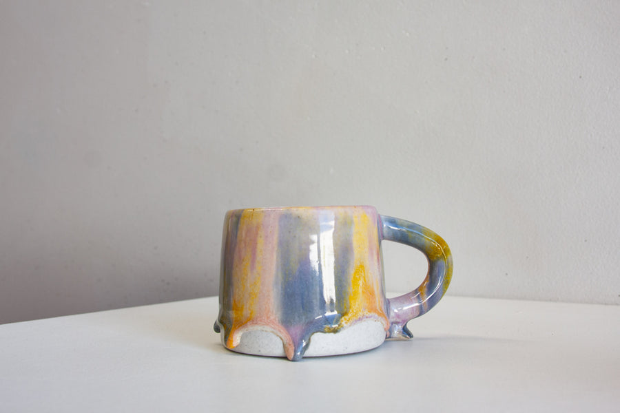 Seconds Sale Handmade Ceramic Handled Mug - Purple, blue & Yellow