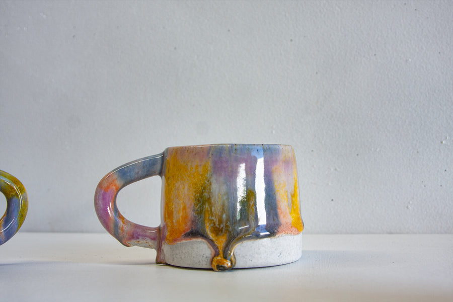 Seconds Sale Handmade Ceramic Handled Mug - Purple, blue & Yellow