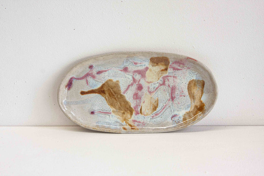 handmade ceramic brown and pink oval plate