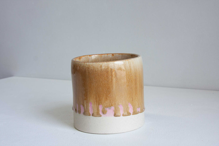 Seconds Sale Handmade Ceramic Planter - Amber & Pink