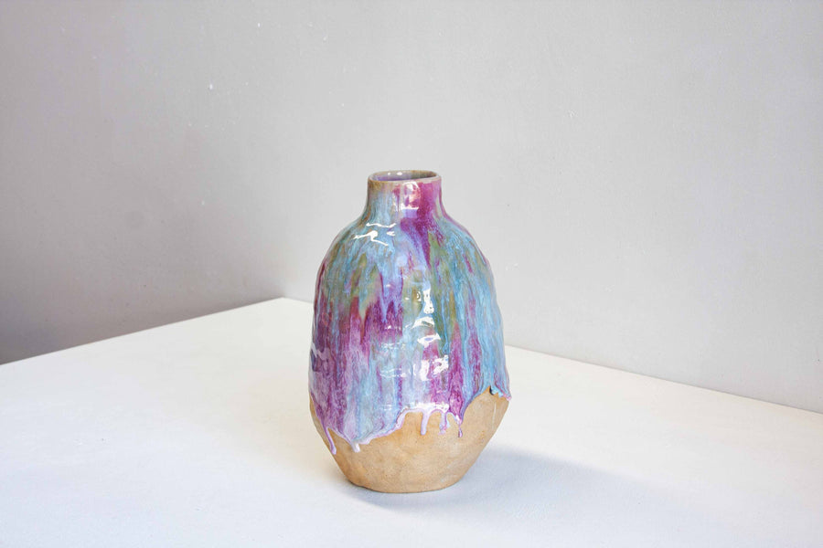 Handmde ceramic pink, blue and purple large vase