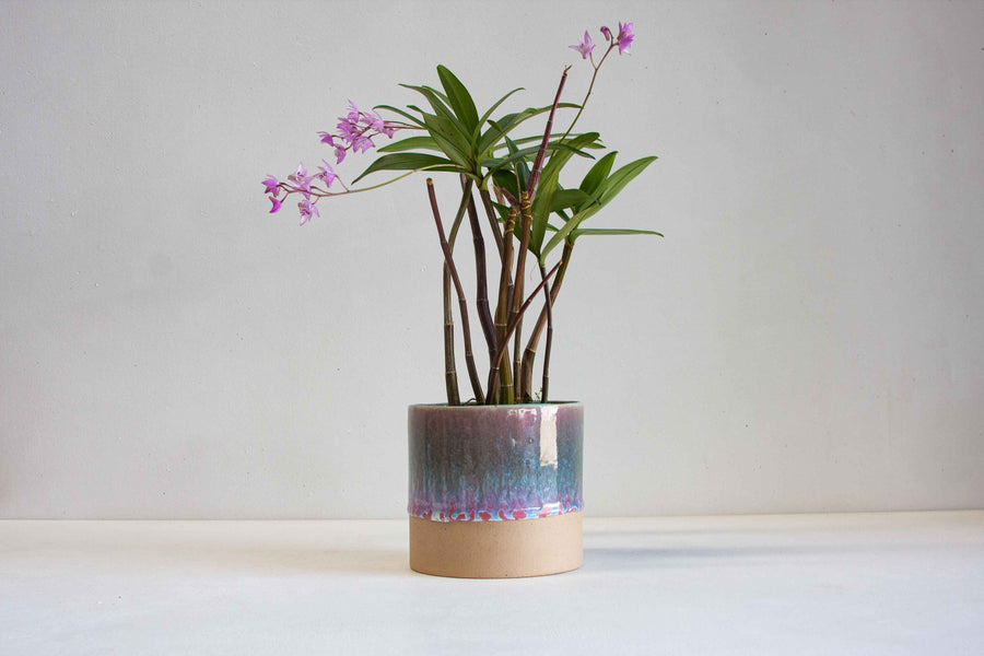 handmade ceramic green and pink planter