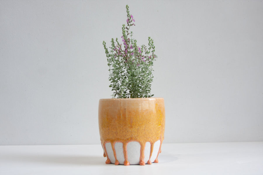 handmade ceramic peach and yellow planter