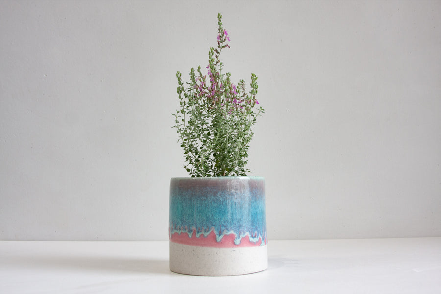 handmade ceramic pink and blue seconds planter
