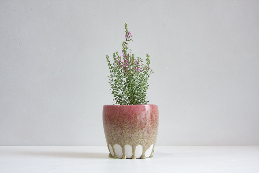 handmade ceramic pink and green planter 