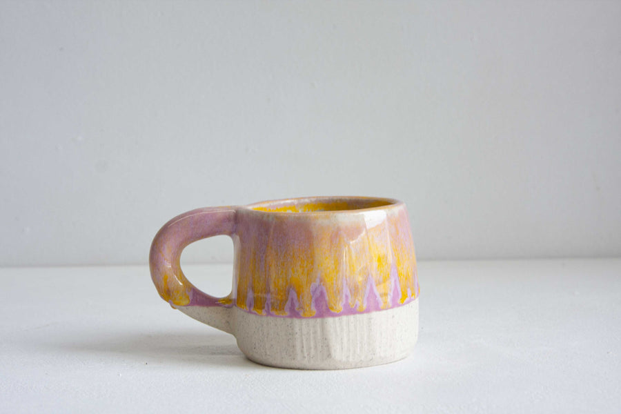handmade ceramic purple and yellow mug