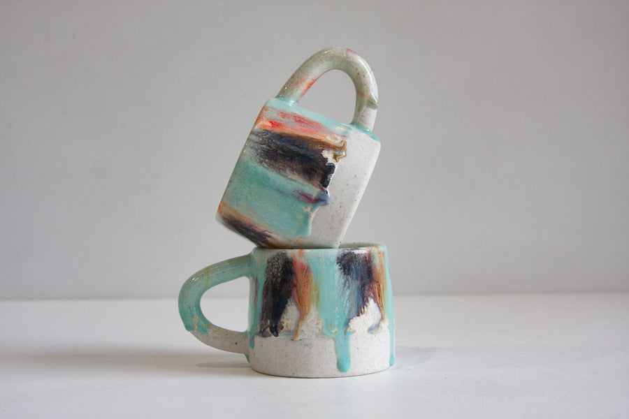 handmade ceramic multicoloured seconds mug