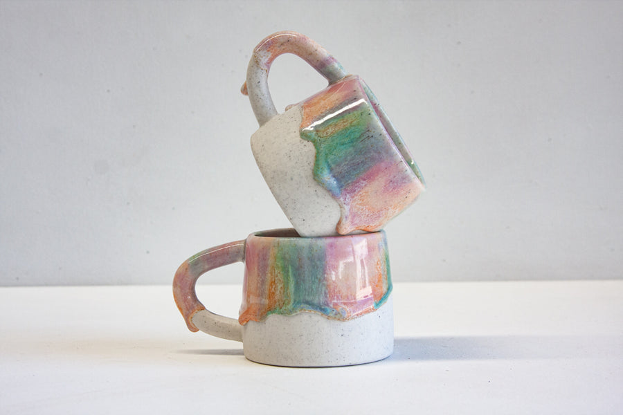 handmade ceramic purple, peach and green seconds mug 