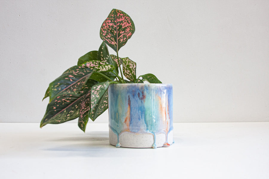 handmade ceramic seconds blue, green and orange planter