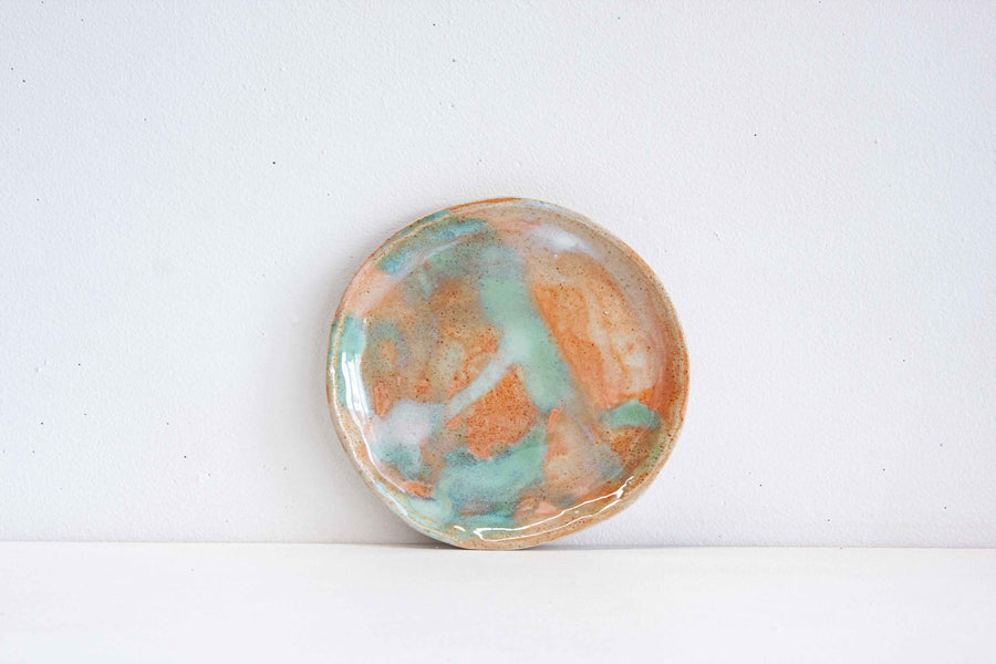 handmade ceramic peach and green sideplate