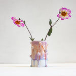 handmade ceramic purple and orange small cylinder vase with small decorative balls