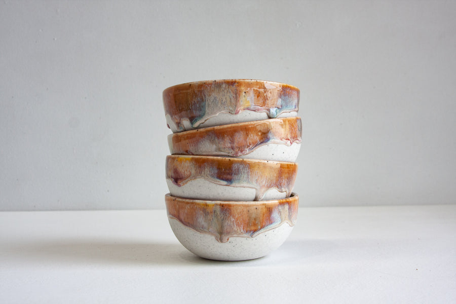 handmade ceramic brown, blue and pink small breakfast bowl