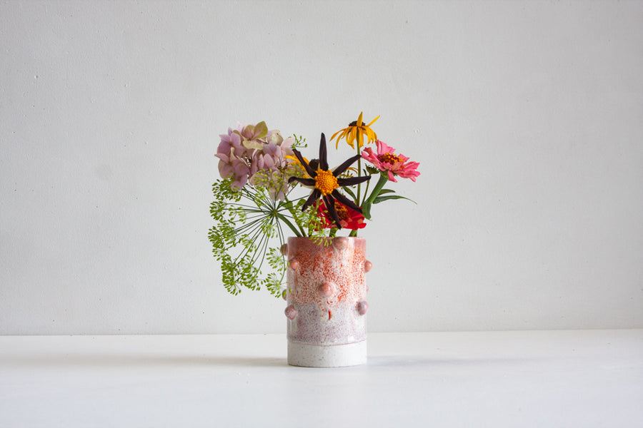 handmade ceramic pink and orange small cylinder vase