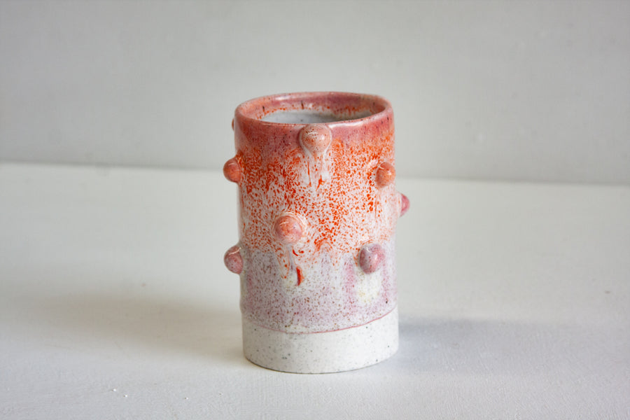 Seconds Sale Handmade Ceramic Small Bauble Cylinder Vase - Orange & Pink