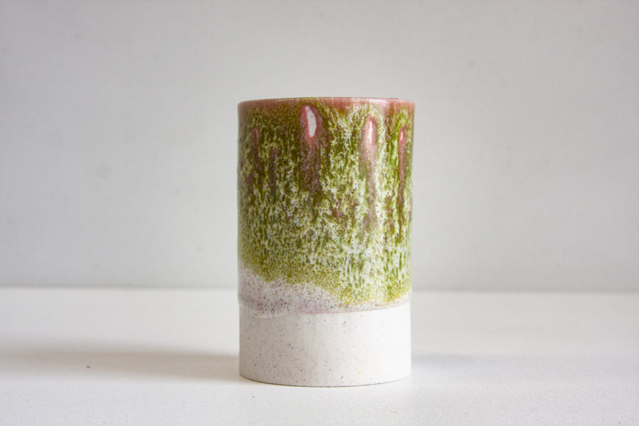 Seconds Sale Handmade Ceramic Small Cylinder Vase - Moss Green & Pink