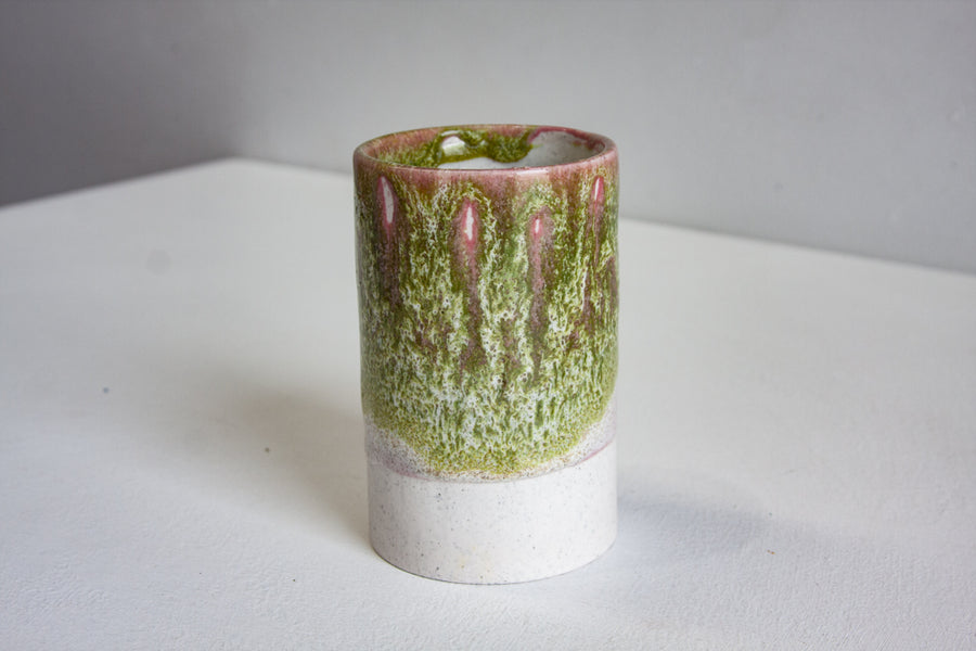 Seconds Sale Handmade Ceramic Small Cylinder Vase - Moss Green & Pink