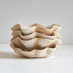 Handmade ceramic oyster shaped soft pink, cream bowl