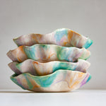 Handmade ceramic oyster green, purple and peach plate