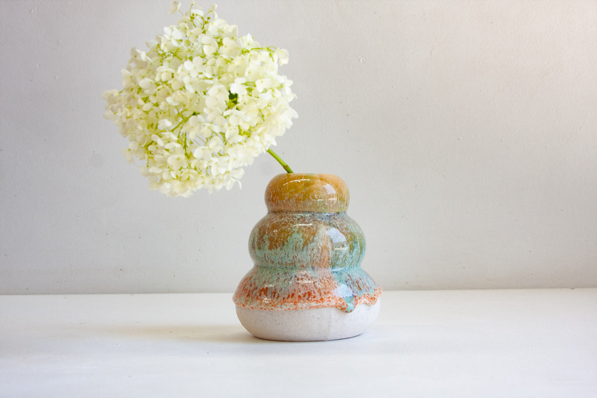 handmade ceramic peach and green cute sculptural small vase