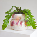 handmade ceramic planter glazed in pink, peach, brown and white