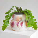 handmade ceramic planter glazed in pink, peach, brown and white