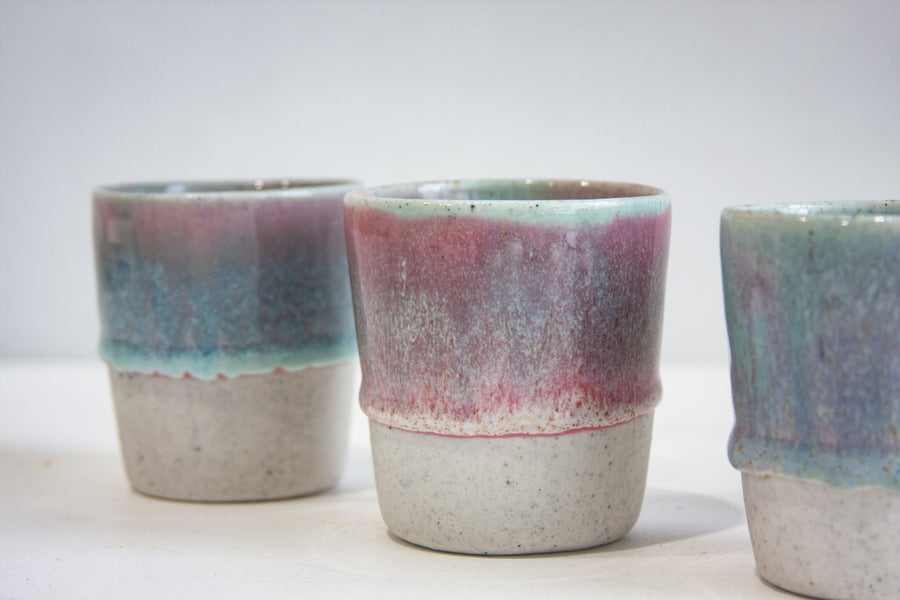 Seconds Sale Handmade Ceramic Tumbler Cup - Pink/Purple & Blue