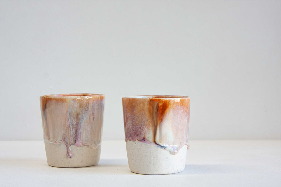 handmade ceramic tumbler cup glazed in pinks and browns