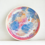 handmade ceramic pink, blue and peach deep plate