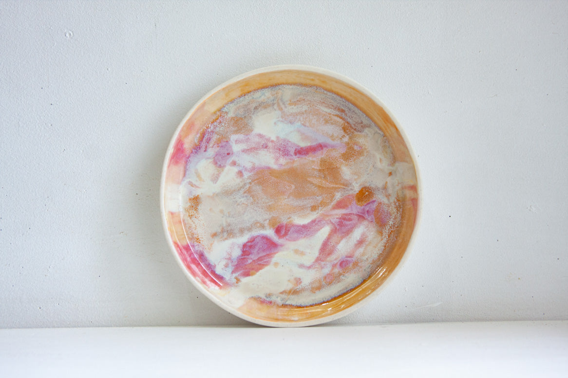 handmade ceramic pink, peach and white deep plate