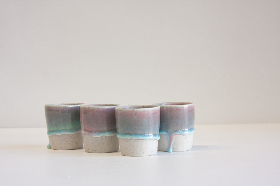 handmade ceramic pink and blue espresso cup
