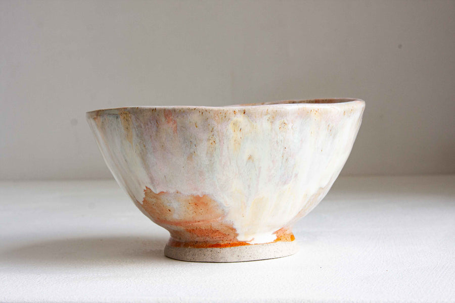 Seconds Sale Handmade Ceramic Footed Noodle Bowl - Marshmallow