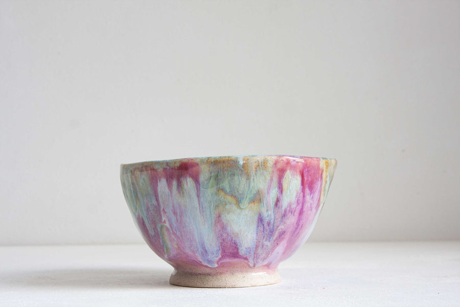 handmade ceramic purple and blue footed noodle bowl