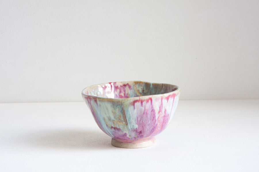 Seconds Sale Handmade Ceramic Footed Noodle Bowl - Purple & Blue